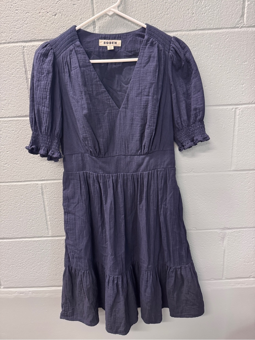 Boden Anna Navy Double Cloth Cotton Gauze Dress 6R
